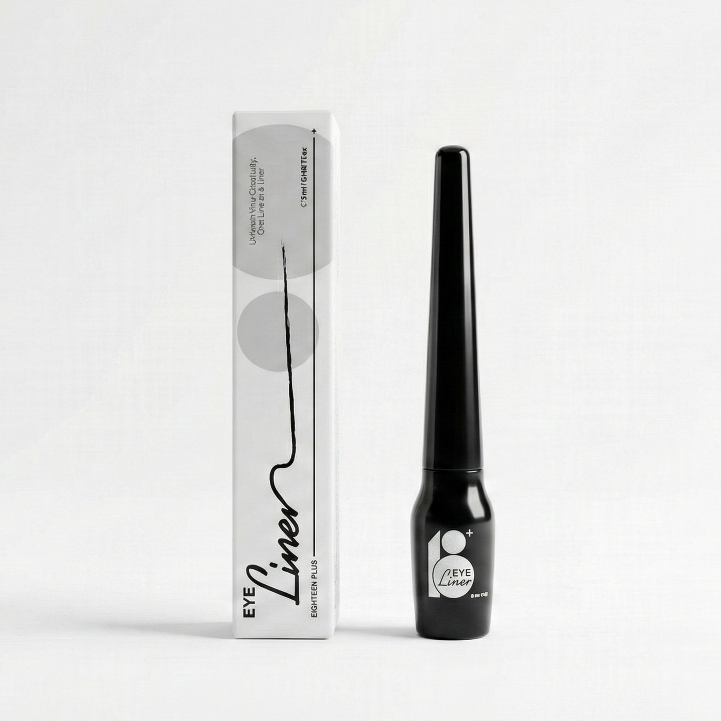 Black eyeliner pen with packaging on a white background