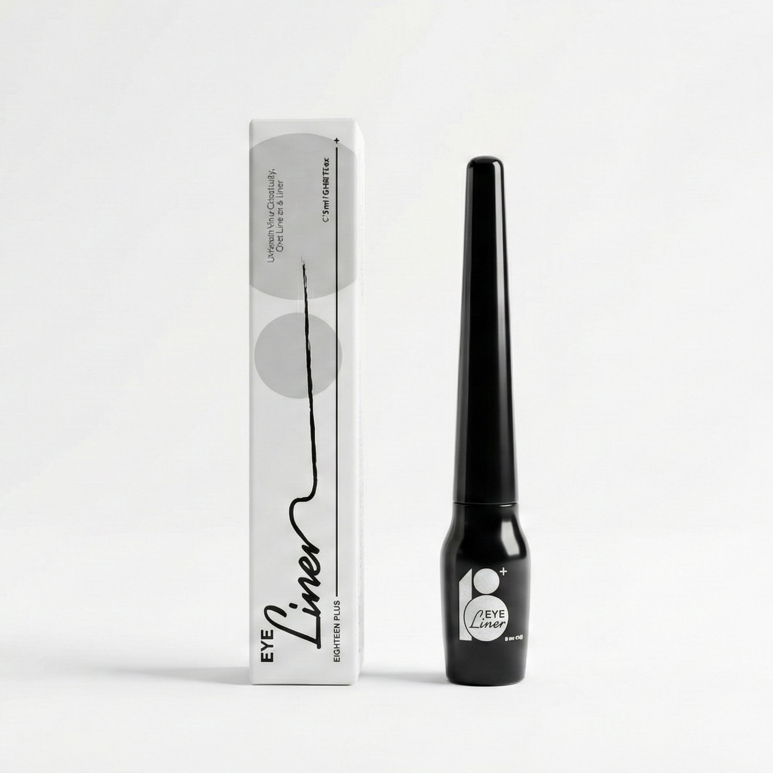 Black eyeliner pen with packaging on a white background