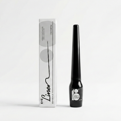 Black eyeliner pen with packaging on a white background