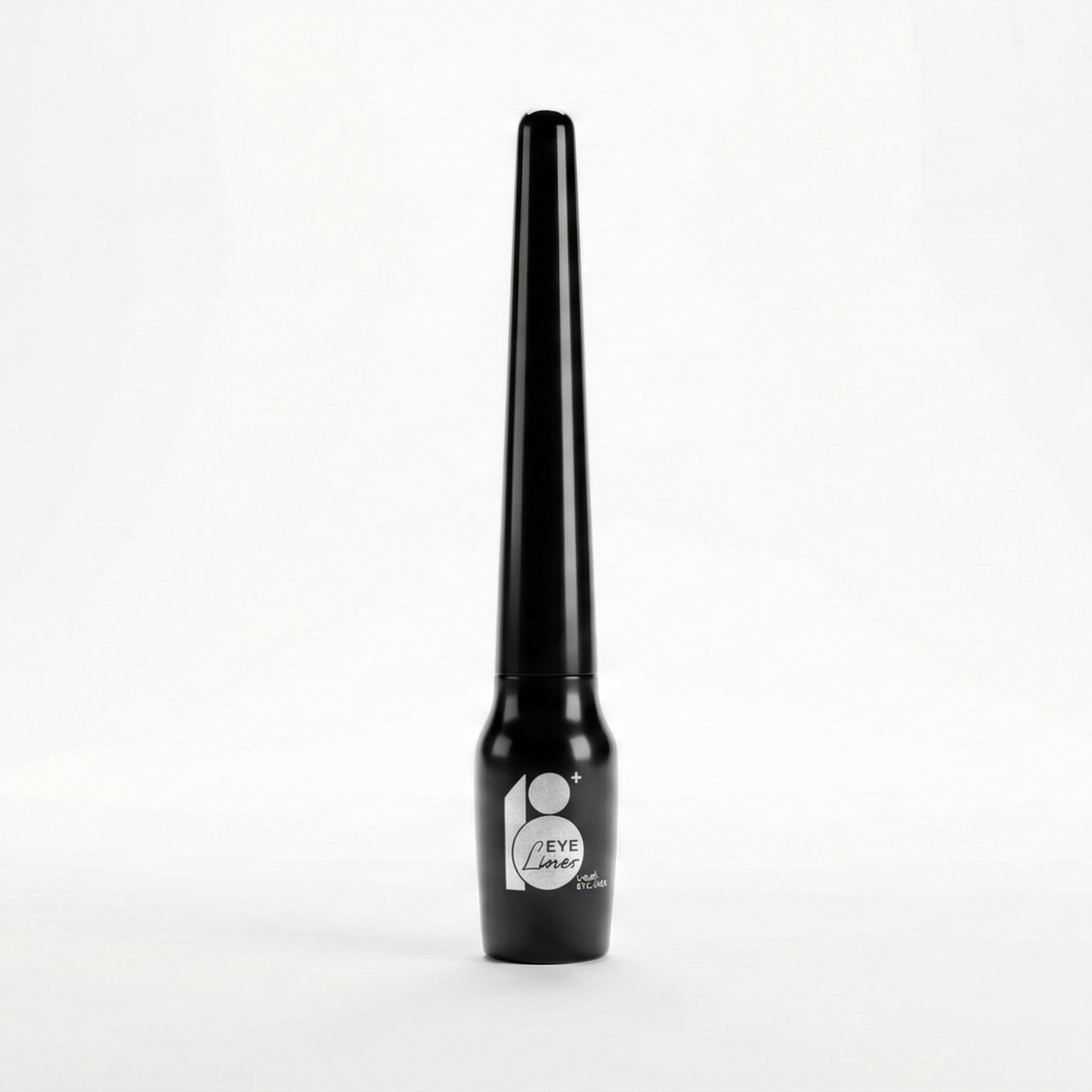 Black cylindrical object with a logo on a white background