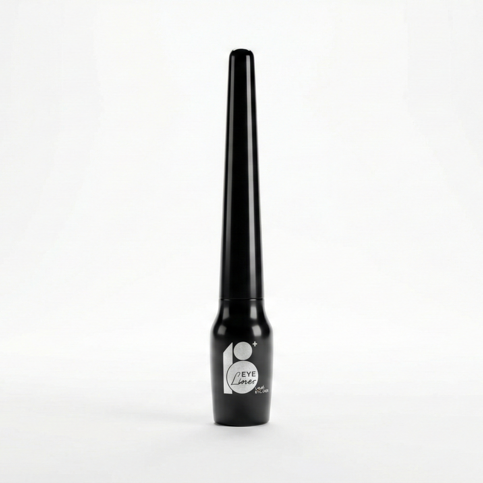 Black cylindrical object with a logo on a white background