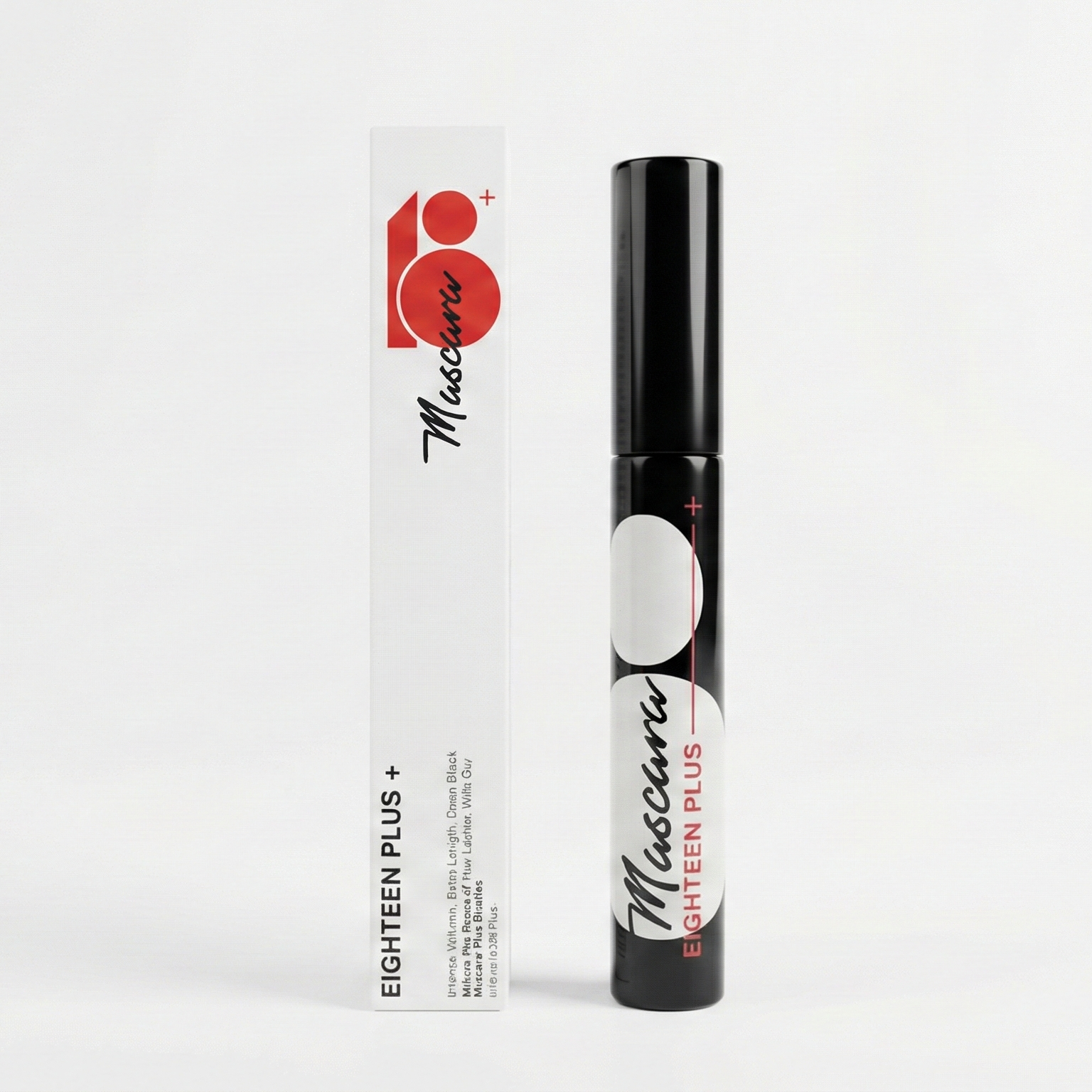 Mascara tube and box with 'Mascara' branding on a white background